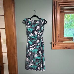 Enfocus Studio Blue and White Ruched Sheath Dress Wedding Guest